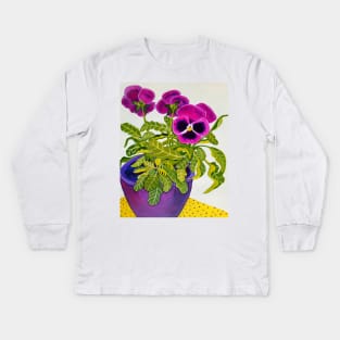 Pink Pansies Kids Long Sleeve T-Shirt